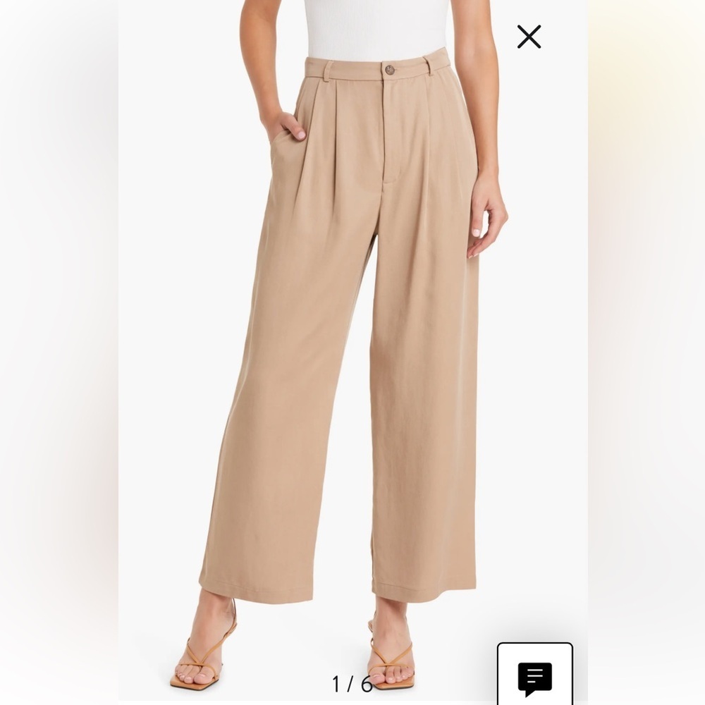 Reformation Beige Wide-Leg Cropped Pants